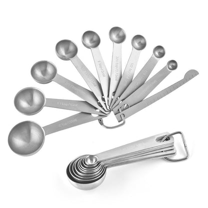 Stainless Steel Measuring Spoons - Measuring Scoop Set - Baking Tools - Kitchen Accessories - Tablespoon and Teaspoon Measure - Coffee Scoop - Stainless Steel - Cookware - Baking Supplies - Dishwasher Safe - Spice Scoops - Silver - 10 Pieces