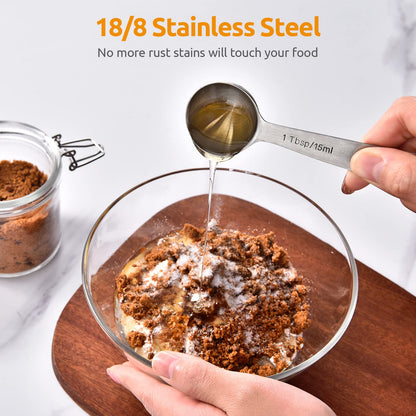 Stainless Steel Measuring Spoons - Measuring Scoop Set - Baking Tools - Kitchen Accessories - Tablespoon and Teaspoon Measure - Coffee Scoop - Stainless Steel - Cookware - Baking Supplies - Dishwasher Safe - Spice Scoops - Silver - 10 Pieces