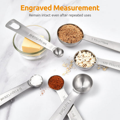 Stainless Steel Measuring Spoons - Measuring Scoop Set - Baking Tools - Kitchen Accessories - Tablespoon and Teaspoon Measure - Coffee Scoop - Stainless Steel - Cookware - Baking Supplies - Dishwasher Safe - Spice Scoops - Silver - 10 Pieces