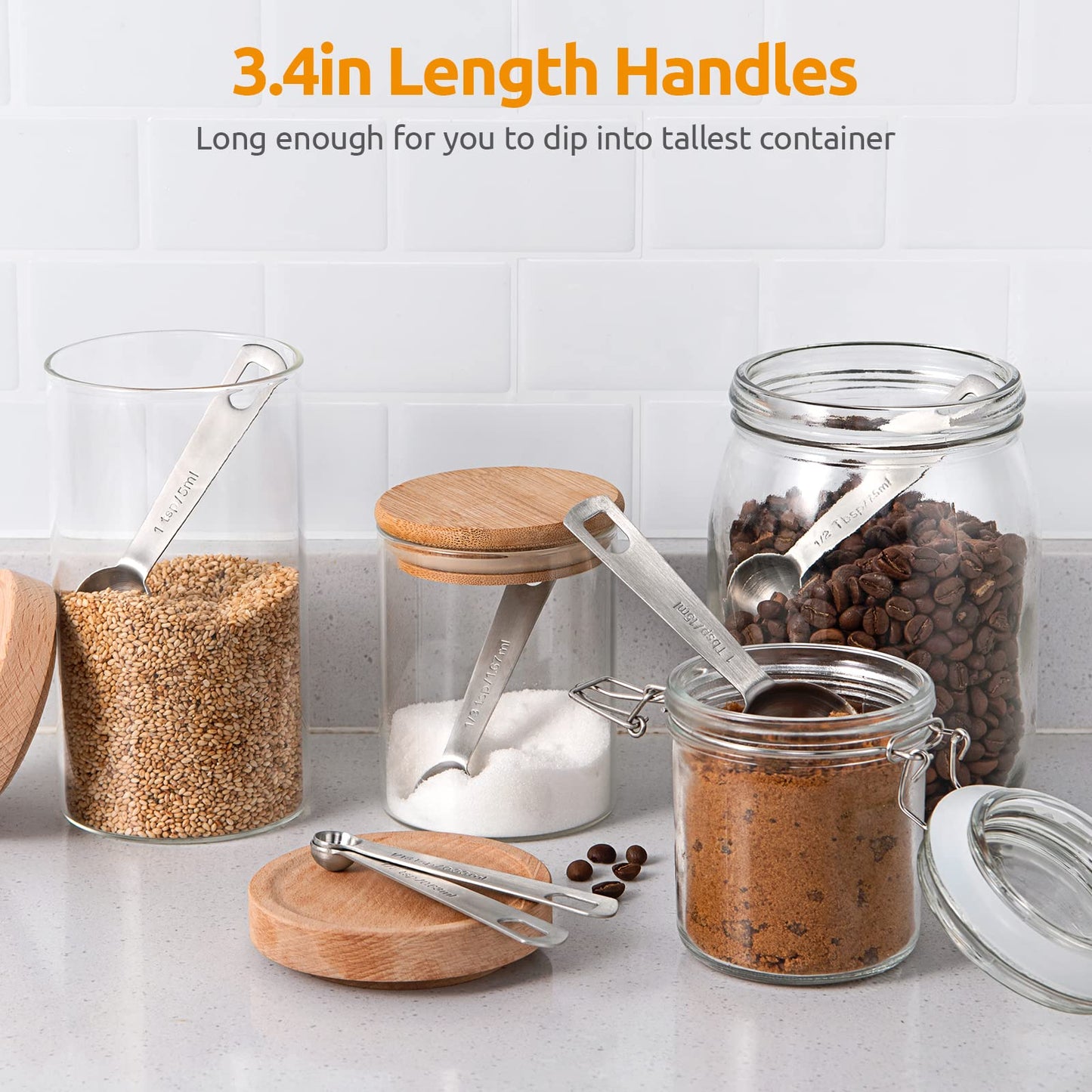 Stainless Steel Measuring Spoons - Measuring Scoop Set - Baking Tools - Kitchen Accessories - Tablespoon and Teaspoon Measure - Coffee Scoop - Stainless Steel - Cookware - Baking Supplies - Dishwasher Safe - Spice Scoops - Silver - 10 Pieces