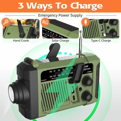Wind-up Radio - Solar Radio - World Receiver - Portable Radio - Flashlight with Dynamo - Powerbank Function - Camping Radio - Outdoor Gadgets - Rechargeable Flashlight - USB Charger - FM AM Receiver - Hiking - Orange - 1 Piece.