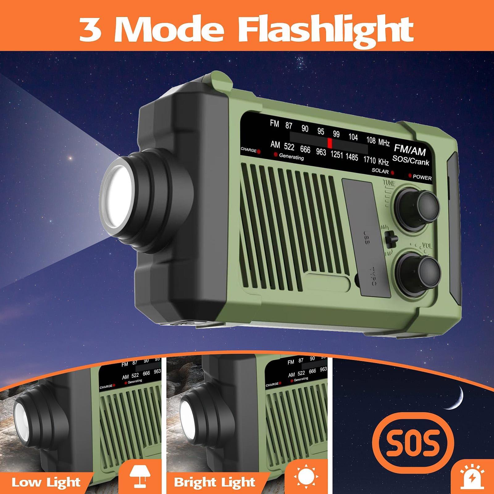 Wind-up Radio - Solar Radio - World Receiver - Portable Radio - Flashlight with Dynamo - Powerbank Function - Camping Radio - Outdoor Gadgets - Rechargeable Flashlight - USB Charger - FM AM Receiver - Hiking - Orange - 1 Piece.