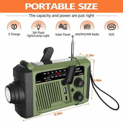 Wind-up Radio - Solar Radio - World Receiver - Portable Radio - Flashlight with Dynamo - Powerbank Function - Camping Radio - Outdoor Gadgets - Rechargeable Flashlight - USB Charger - FM AM Receiver - Hiking - Orange - 1 Piece.