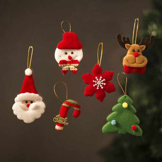 Christmas pendants - Christmas decoration - Christmas tree decoration - Felt Christmas ornaments - Fabric Christmas pendants - Reindeer Snowman Santa Claus Snowflake Christmas tree Christmas stick - Holidays - Christmas - Gift - Multi-colored - 6 Pieces