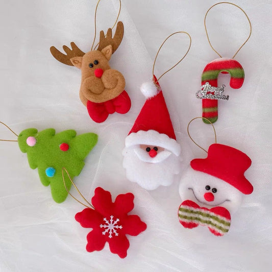 Christmas pendants - Christmas decoration - Christmas tree decoration - Felt Christmas ornaments - Fabric Christmas pendants - Reindeer Snowman Santa Claus Snowflake Christmas tree Christmas stick - Holidays - Christmas - Gift - Multi-colored - 6 Pieces