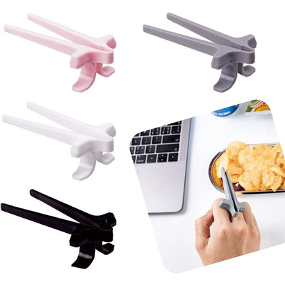 Finger Chopsticks - Gaming Accessories - Snack Sticks - Chip Tongs - Gadgets Men - Gift for Gamer - Computer Accessories - No More Greasy Fingers - Funny Gifts - Snack Tweezers - Reusable - Black White Gray and Pink - 4 Pieces.