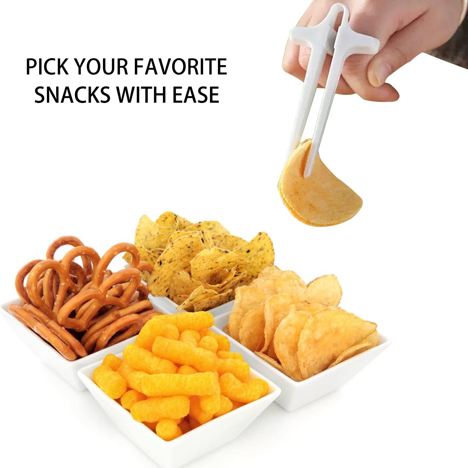 Finger Chopsticks - Gaming Accessories - Snack Sticks - Chip Tongs - Gadgets Men - Gift for Gamer - Computer Accessories - No More Greasy Fingers - Funny Gifts - Snack Tweezers - Reusable - Black White Gray and Pink - 4 Pieces.