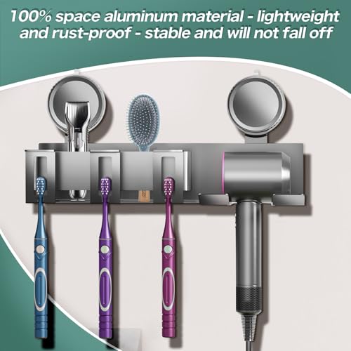 Toothbrush holder - Wall shelf - Bath shelf - Shower rack - Hair dryer shelving unit - Bathroom rack - Storage rack - Storage basket - Organizer - Draining rack - Bathroom furniture - Bathroom - Toilet - Black - 1 piece.