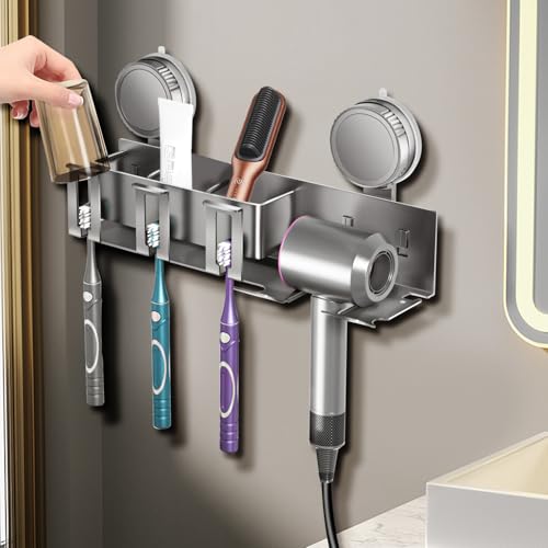 Toothbrush holder - Wall shelf - Bath shelf - Shower rack - Hair dryer shelving unit - Bathroom rack - Storage rack - Storage basket - Organizer - Draining rack - Bathroom furniture - Bathroom - Toilet - Black - 1 piece.