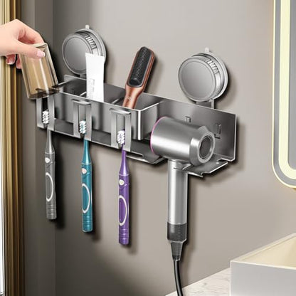 Toothbrush holder - Wall shelf - Bath shelf - Shower rack - Hair dryer shelving unit - Bathroom rack - Storage rack - Storage basket - Organizer - Draining rack - Bathroom furniture - Bathroom - Toilet - Black - 1 piece.