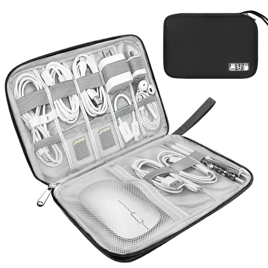 Cable Organizer - Electronics Organizer - Travel Bag - Cable Bag - Storage Bag - Charger - Power Bank - USB Stick - SD Card - Travel Accessories - Holiday - Office - Water-Repellent - Cable Management - Black - 1 Piece (Excluding Accessories).