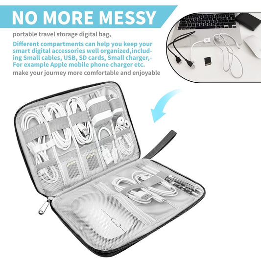 Cable Organizer - Electronics Organizer - Travel Bag - Cable Bag - Storage Bag - Charger - Power Bank - USB Stick - SD Card - Travel Accessories - Holiday - Office - Water-Repellent - Cable Management - Black - 1 Piece (Excluding Accessories).