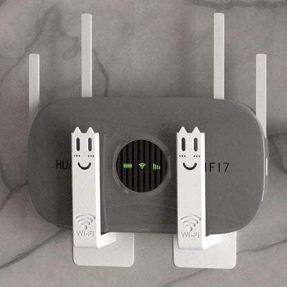 Router Mount Wall - Modem Bracket Without Drilling - WiFi Booster Mounting - Universal Wall Mount - Cable Management - TV Furniture Organizer - Self-Adhesive Mounting System - Electronics Accessories - Media Box Storage - White - 2 Pieces.