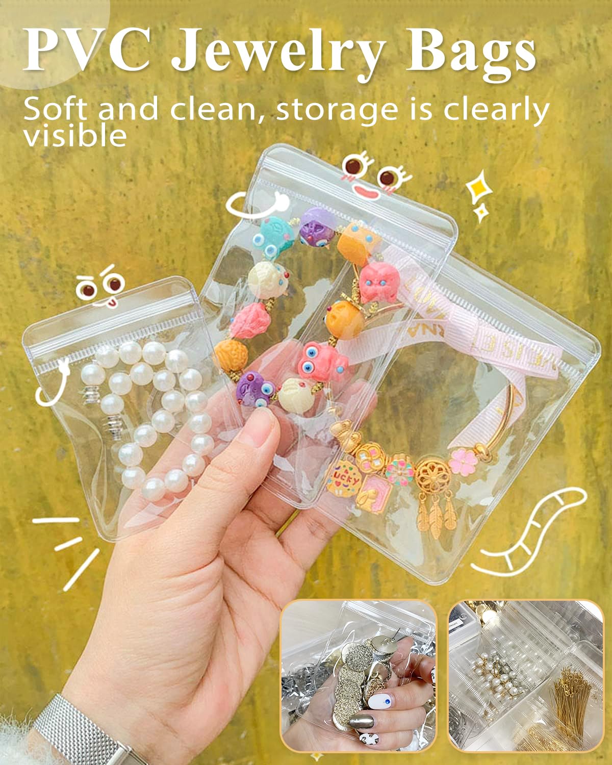 Transparent Grip Bags - Jewelry Bags - Anti-Oxidation - Ziplock Bags - Resealable Plastic Bags - Jewelry Storage - Diamond Painting Accessories - Thickened Sealing Bags - Waterproof & Dust-Free - PVC Packaging - 100 Pieces
