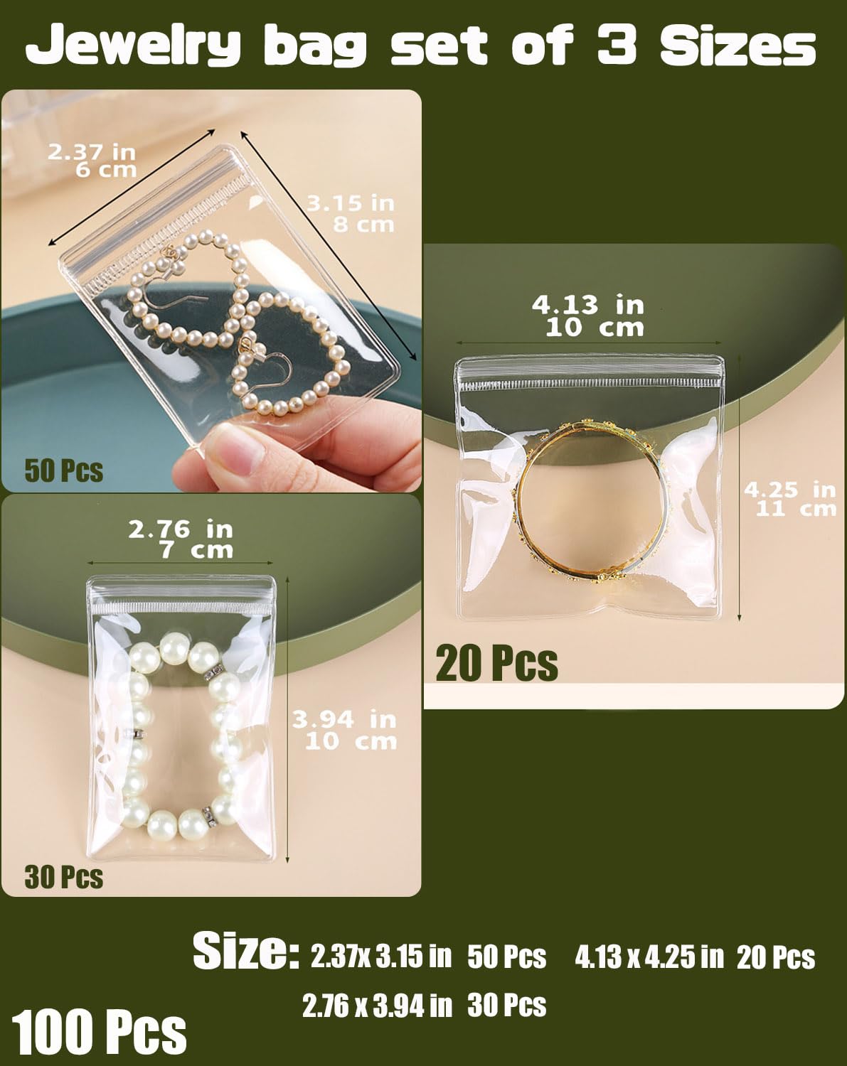 Transparent Grip Bags - Jewelry Bags - Anti-Oxidation - Ziplock Bags - Resealable Plastic Bags - Jewelry Storage - Diamond Painting Accessories - Thickened Sealing Bags - Waterproof & Dust-Free - PVC Packaging - 100 Pieces