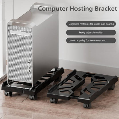 PC Stand with Wheels - Computer Holder - CPU Trolley - Mobile - PC Cart - Desktop Stand - Computer Case Holder - Gaming Setup - Office Supplies - Floor Stand - Computer Accessories - Adjustable Width - Black - 1 Piece.