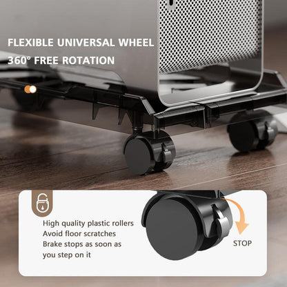 PC Stand with Wheels - Computer Holder - CPU Trolley - Mobile - PC Cart - Desktop Stand - Computer Case Holder - Gaming Setup - Office Supplies - Floor Stand - Computer Accessories - Adjustable Width - Black - 1 Piece.