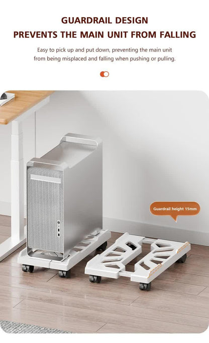 PC Stand with Wheels - Computer Holder - CPU Trolley - Mobile - PC Cart - Desktop Stand - Computer Case Holder - Gaming Setup - Office Supplies - Floor Stand - Computer Accessories - Adjustable Width - Black - 1 Piece.