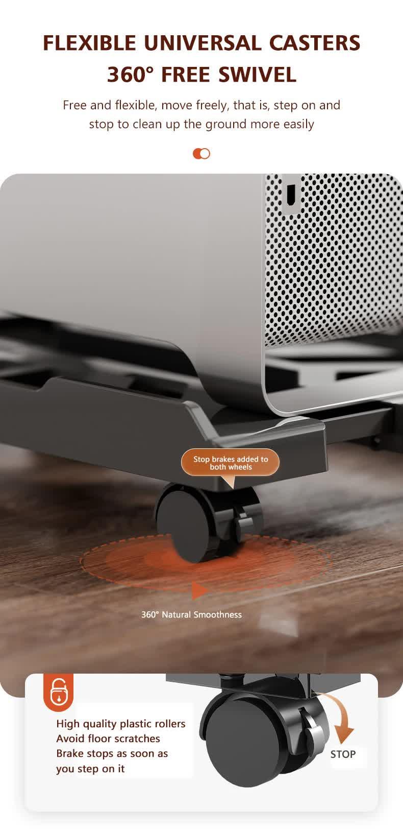 PC Stand with Wheels - Computer Holder - CPU Trolley - Mobile - PC Cart - Desktop Stand - Computer Case Holder - Gaming Setup - Office Supplies - Floor Stand - Computer Accessories - Adjustable Width - Black - 1 Piece.