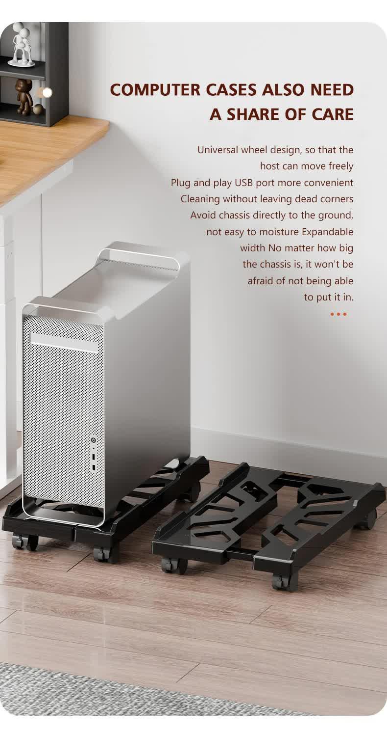 PC Stand with Wheels - Computer Holder - CPU Trolley - Mobile - PC Cart - Desktop Stand - Computer Case Holder - Gaming Setup - Office Supplies - Floor Stand - Computer Accessories - Adjustable Width - Black - 1 Piece.