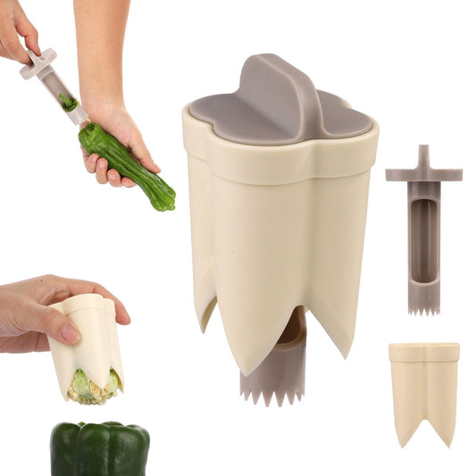 Bell Pepper Pitter - JalapeÃ±o Pepper Drill - Chili Pepper Core Remover - Universal Vegetable Cutter - Kitchen Utensils - Bell Pepper Drill - Seed Remover - Handy Kitchen Aid - Fruit and Vegetable Tool - Kitchen Accessories - White - 2 Pieces.