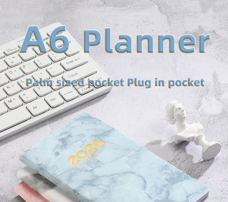 Pocket diary 2026 - A6 diary - Weekly planner - Yearly planner - Organizer - Planner book - 2026 diary for women - School diary - Weekly diary - Compact diary - Diary - Planning tool - Small diary - Marble design - White - 1 piece