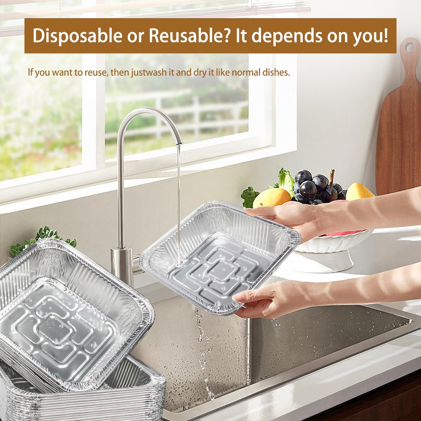 Aluminum Trays - Square Oven Dishes - Air Fryer Trays - Aluminum Bowls - Disposable Trays - BBQ Drip Trays - Grill Accessories - Baking Pans - Heat Resistant - Food Containers - Catering Trays - Meal Prep Trays - Practical - Silver - 50 Pieces