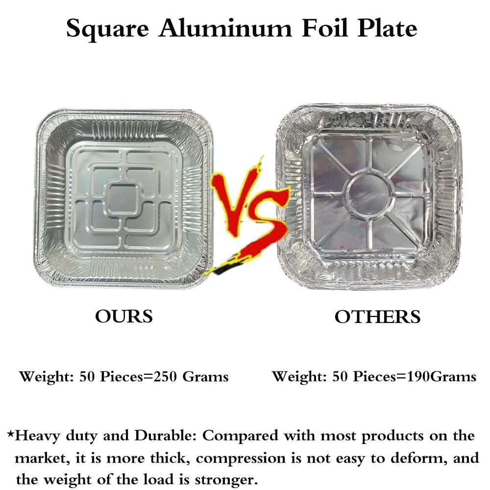 Aluminum Trays - Square Oven Dishes - Air Fryer Trays - Aluminum Bowls - Disposable Trays - BBQ Drip Trays - Grill Accessories - Baking Pans - Heat Resistant - Food Containers - Catering Trays - Meal Prep Trays - Practical - Silver - 50 Pieces