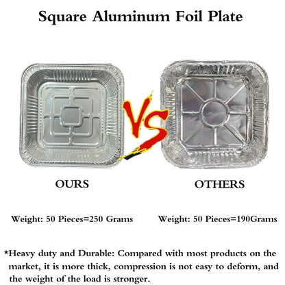 Aluminum Trays - Square Oven Dishes - Air Fryer Trays - Aluminum Bowls - Disposable Trays - BBQ Drip Trays - Grill Accessories - Baking Pans - Heat Resistant - Food Containers - Catering Trays - Meal Prep Trays - Practical - Silver - 50 Pieces