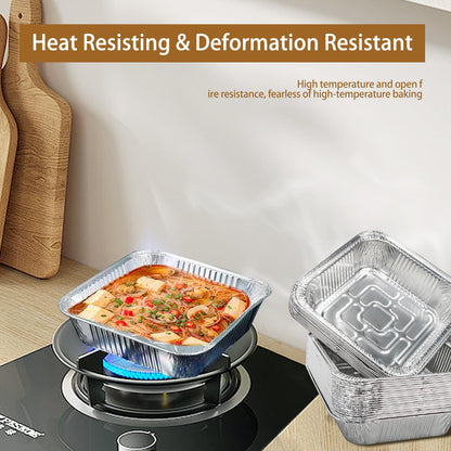 Aluminum Trays - Square Oven Dishes - Air Fryer Trays - Aluminum Bowls - Disposable Trays - BBQ Drip Trays - Grill Accessories - Baking Pans - Heat Resistant - Food Containers - Catering Trays - Meal Prep Trays - Practical - Silver - 50 Pieces