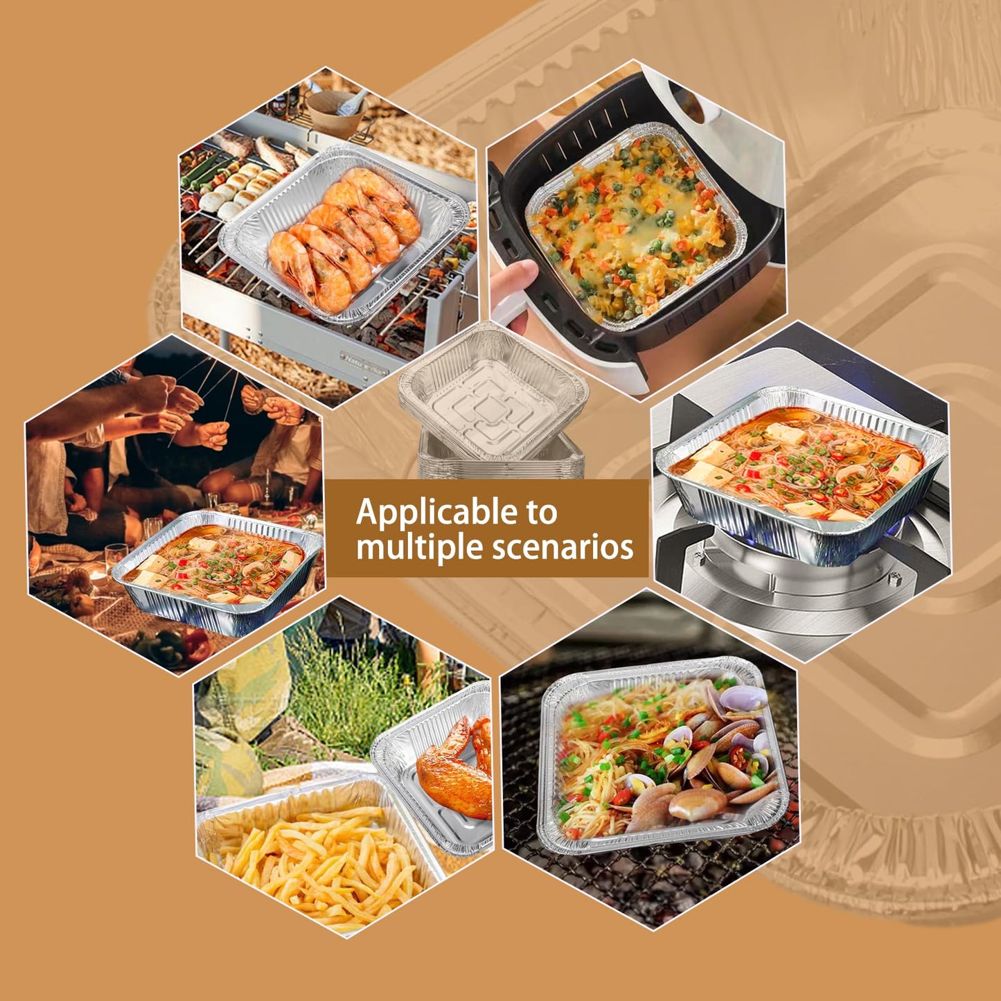 Aluminum Trays - Square Oven Dishes - Air Fryer Trays - Aluminum Bowls - Disposable Trays - BBQ Drip Trays - Grill Accessories - Baking Pans - Heat Resistant - Food Containers - Catering Trays - Meal Prep Trays - Practical - Silver - 50 Pieces
