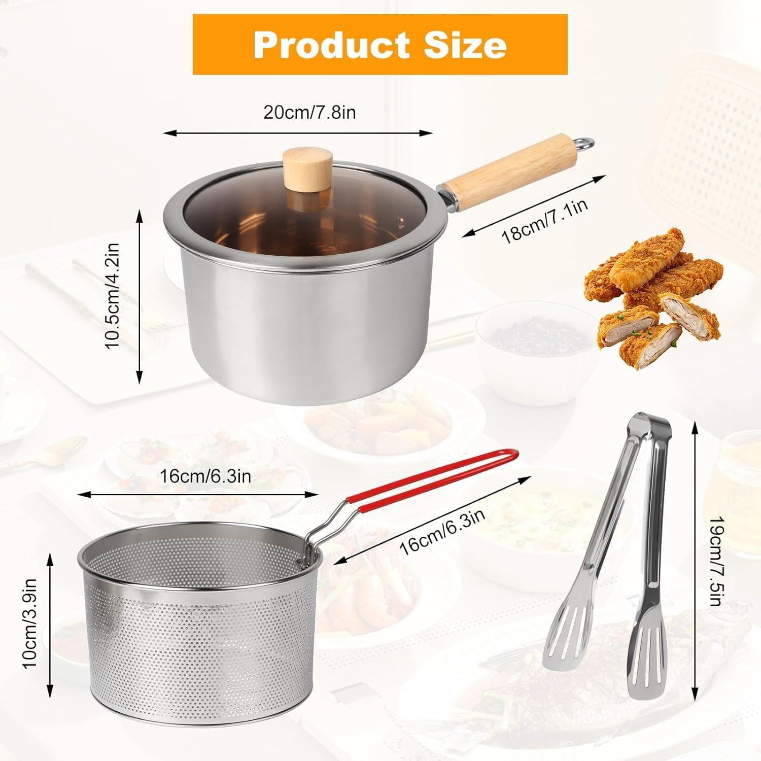 Deep fryer - Deep fryer - Saucepan - Cooking pot - Frying basket - Doughnut pan - Dutch oven - Induction pan - Gas - Electric - Frying set - Kitchen utensils - Kitchen accessories - Including tongs - Stainless steel - Stainless steel - Silver - 1 piece.