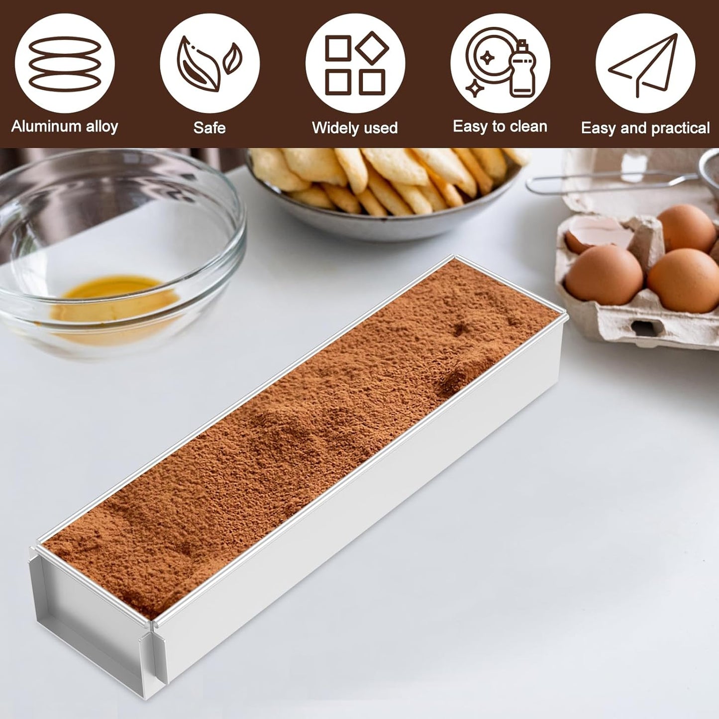 Baking tin - Cake tin - Tiramisu tin - Baking pan - Rectangular cake tin - Terrine tin - Loaf tin - Dessert tin - Pastry - Oblong baking tin - Kitchen utensils - Baking utensils - Kitchen accessories - Stainless steel - Stainless steel - Silver - 1 piece.