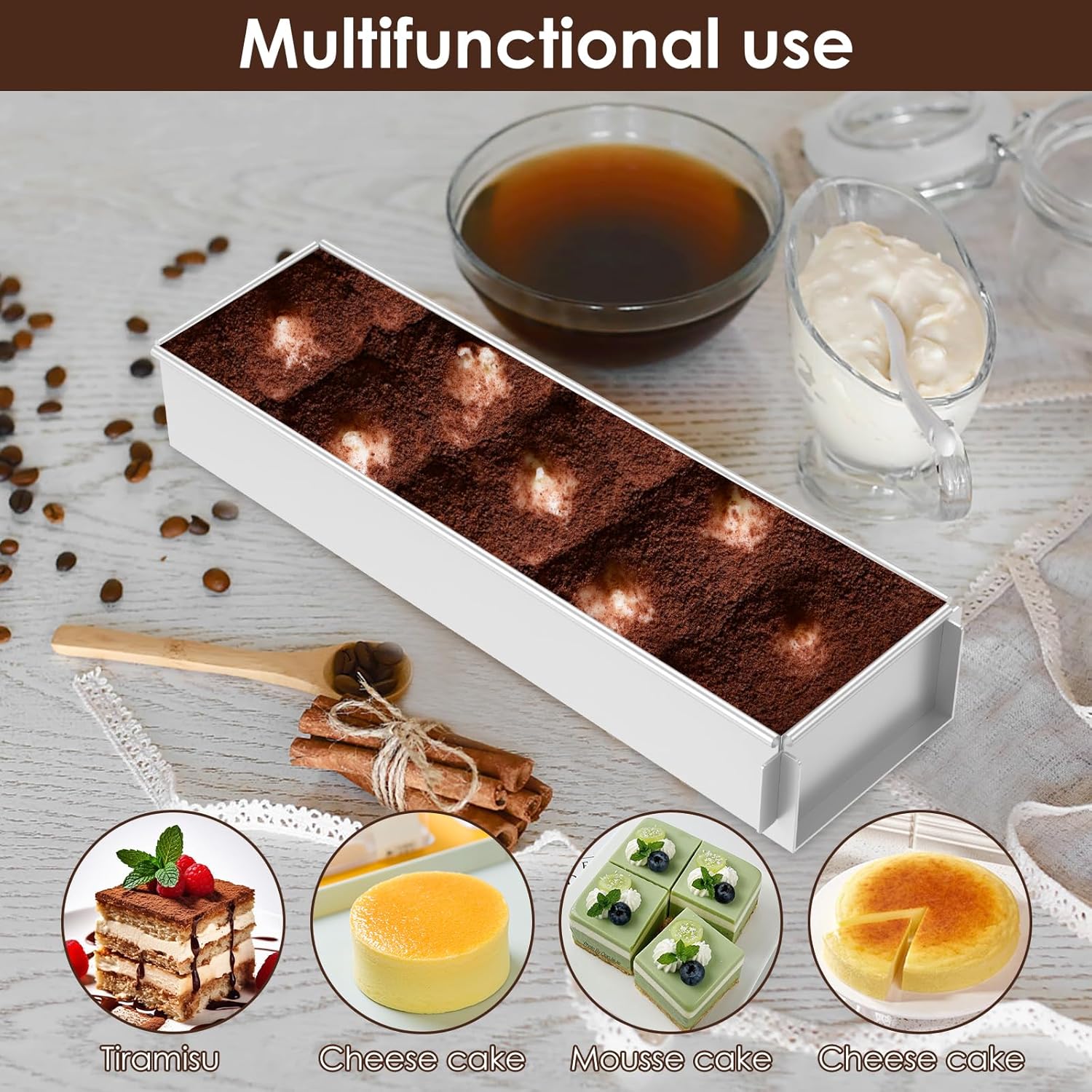 Baking tin - Cake tin - Tiramisu tin - Baking pan - Rectangular cake tin - Terrine tin - Loaf tin - Dessert tin - Pastry - Oblong baking tin - Kitchen utensils - Baking utensils - Kitchen accessories - Stainless steel - Stainless steel - Silver - 1 piece.