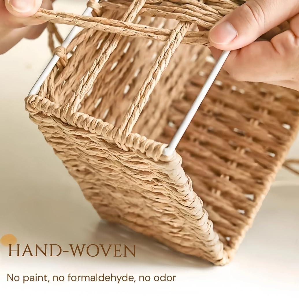 Storage Basket - Basket Set - Wicker Basket - Woven Basket - Cabinet Basket - Bathroom Basket - Storage Box - Drawer Organizer - Living Room - Bedroom - Bathroom Accessories - With Fabric Lining - Floral Print - Country Style - 3 Sizes - Natural - 3 Piece.