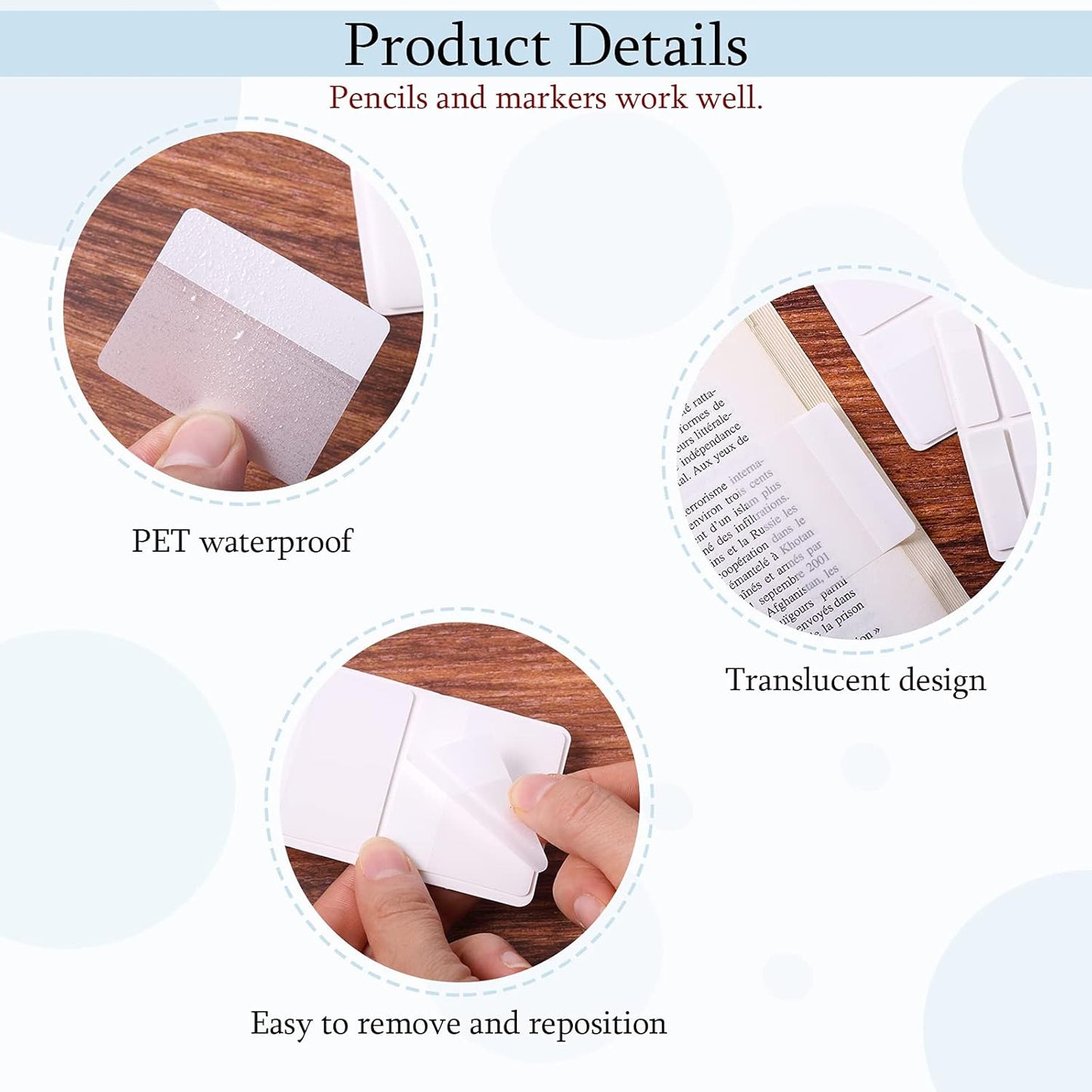 Sticky notes - Page markers - Index tabs - Sticky notes - Bookmarks - Transparent - Tabs - Office supplies - School supplies - Study - Writable - Notebooks - Agenda refill - White - 12 pieces.
