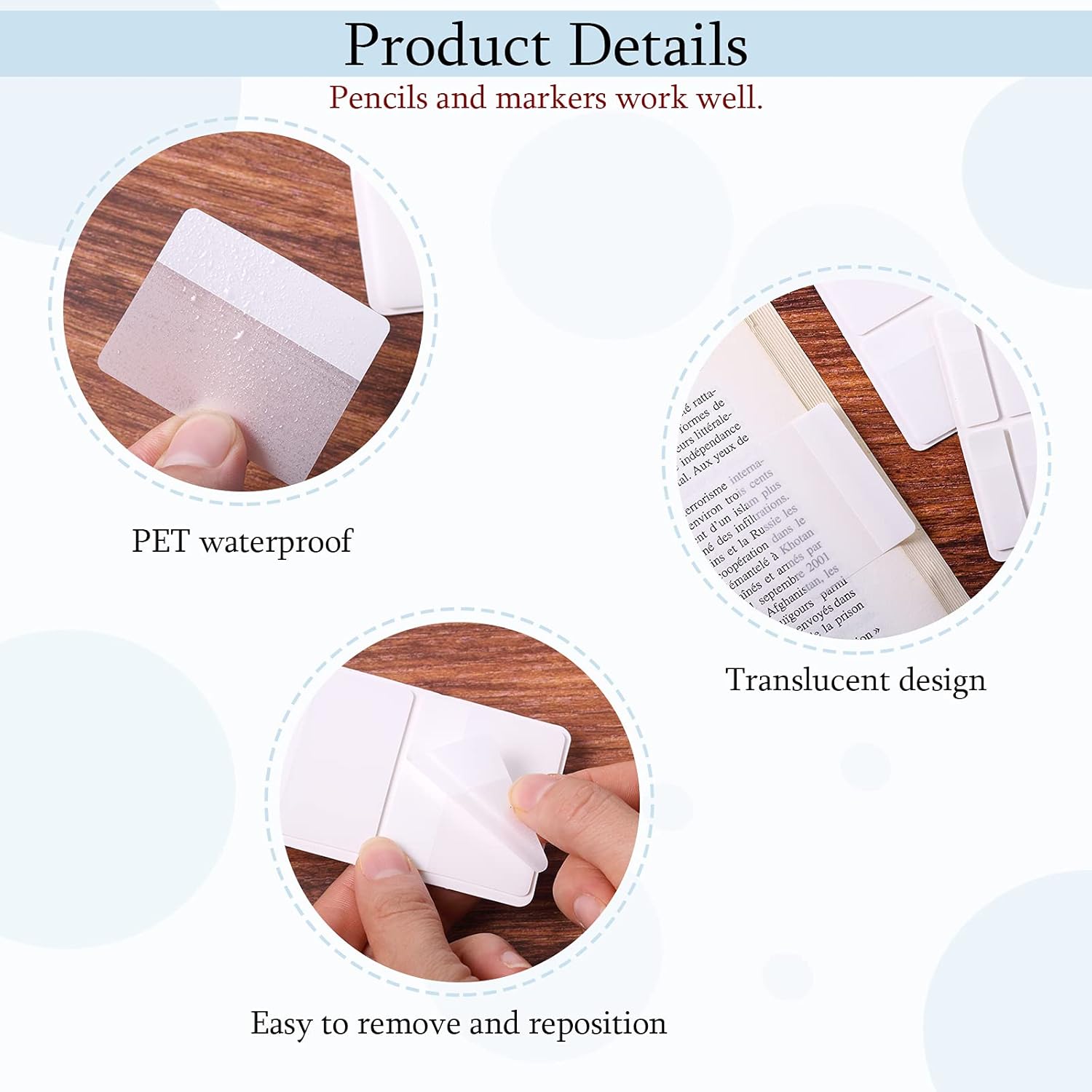 Sticky notes - Page markers - Index tabs - Sticky notes - Bookmarks - Transparent - Tabs - Office supplies - School supplies - Study - Writable - Notebooks - Agenda refill - White - 12 pieces.