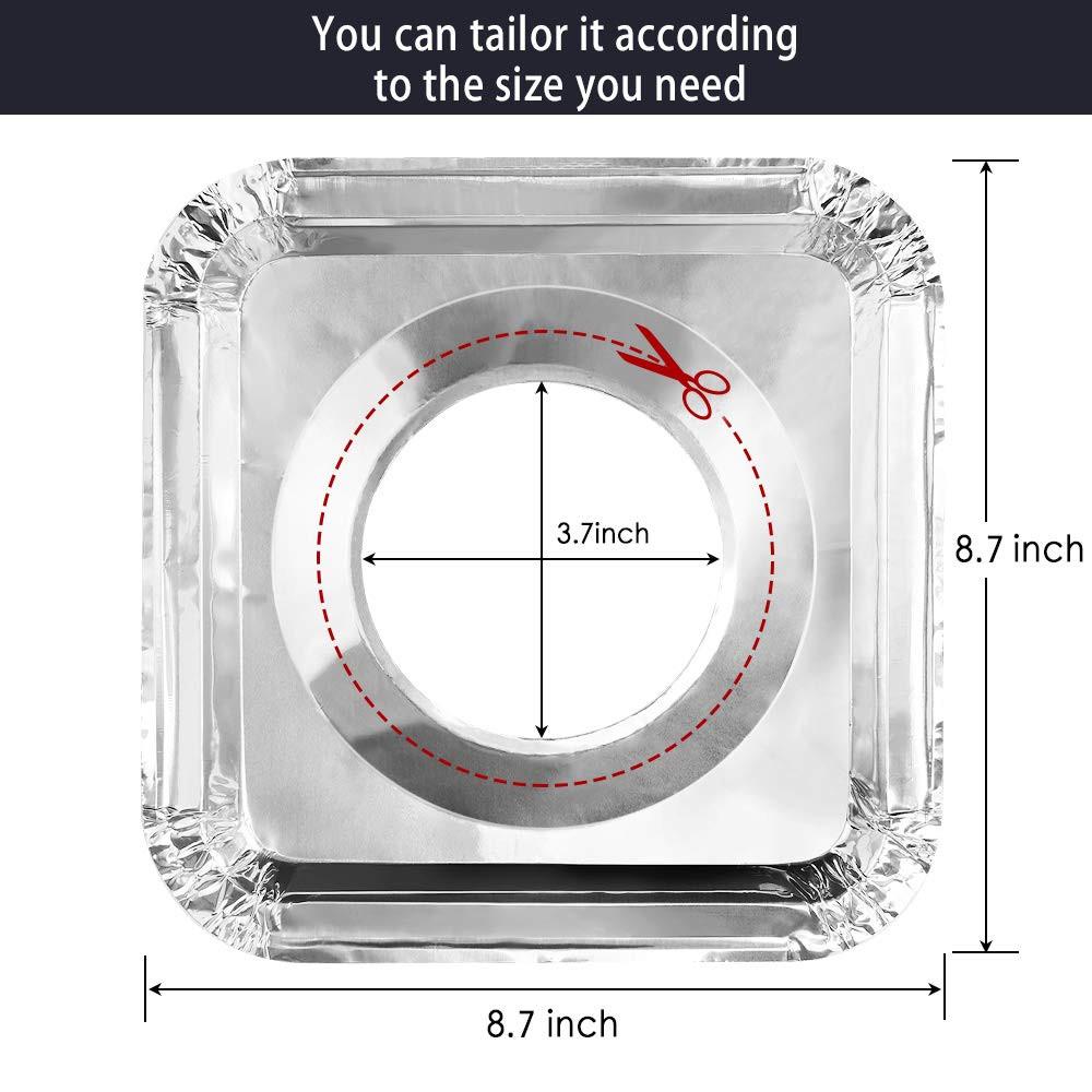 Gas stove protectors - Gas burner protectors - Aluminum foil gas stove - Gas stove foil - Kitchen accessories - Protective film - Extra thick - Universal - Cut to size - Square - Silver - 50 pieces.