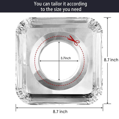 Gas stove protectors - Gas burner protectors - Aluminum foil gas stove - Gas stove foil - Kitchen accessories - Protective film - Extra thick - Universal - Cut to size - Square - Silver - 50 pieces.
