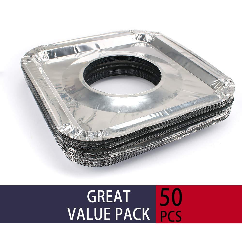 Gas stove protectors - Gas burner protectors - Aluminum foil gas stove - Gas stove foil - Kitchen accessories - Protective film - Extra thick - Universal - Cut to size - Square - Silver - 50 pieces.