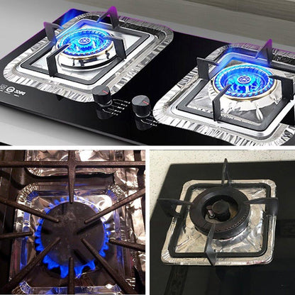 Gas stove protectors - Gas burner protectors - Aluminum foil gas stove - Gas stove foil - Kitchen accessories - Protective film - Extra thick - Universal - Cut to size - Square - Silver - 50 pieces.