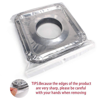 Gas stove protectors - Gas burner protectors - Aluminum foil gas stove - Gas stove foil - Kitchen accessories - Protective film - Extra thick - Universal - Cut to size - Square - Silver - 50 pieces.