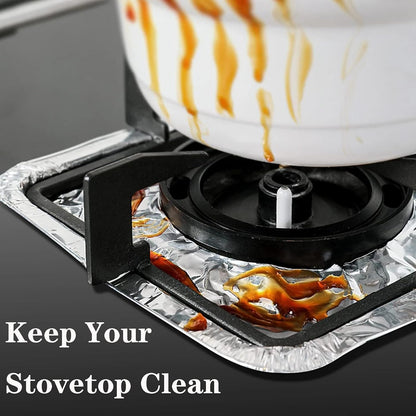 Gas stove protectors - Gas burner protectors - Aluminum foil gas stove - Gas stove foil - Kitchen accessories - Protective film - Extra thick - Universal - Cut to size - Hob protector - Round - Silver - 50 pieces