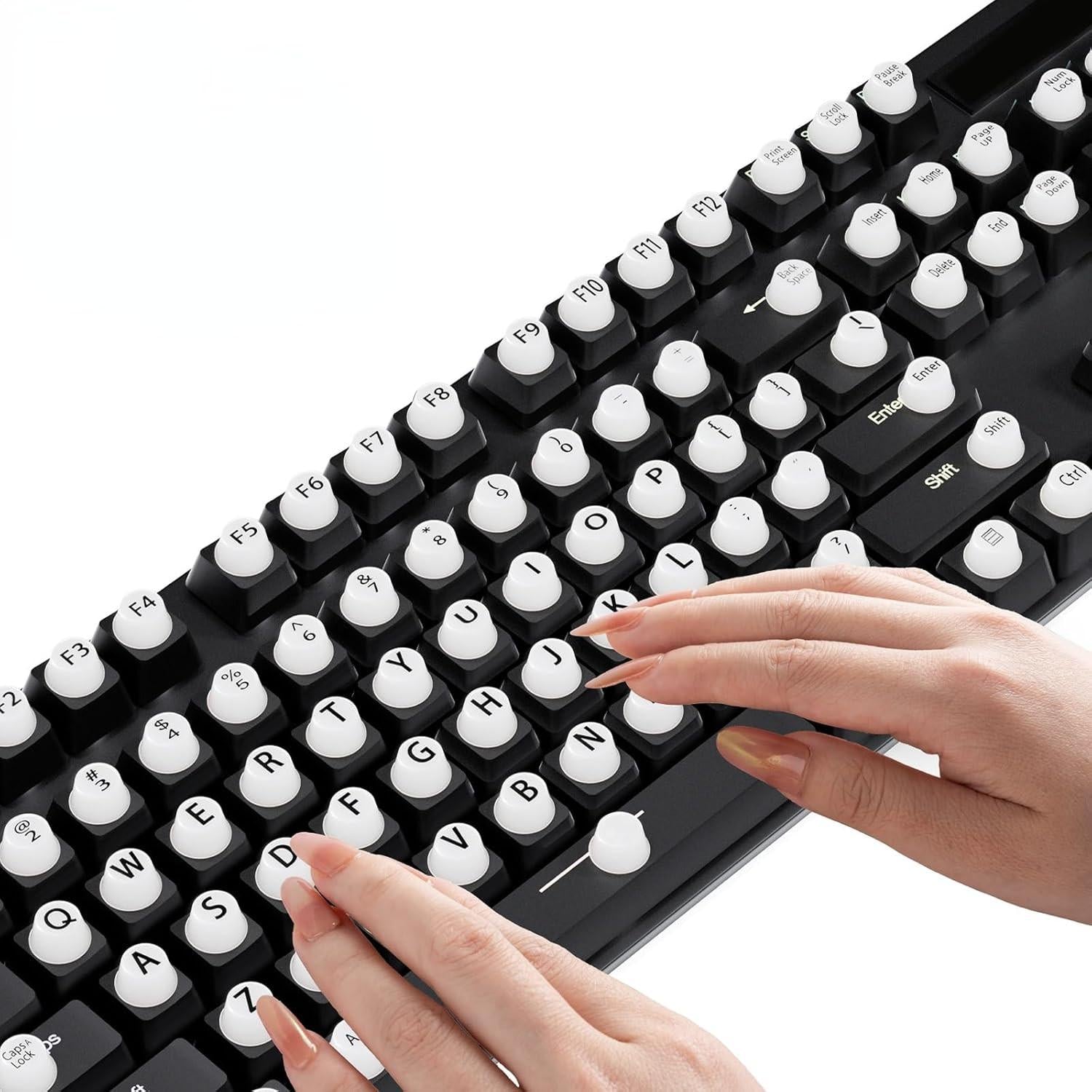 Keyboard Stickers - Large Letter Keyboard - QWERTY Layout - Low Vision Aids - Typing with Long Nails - 3D Silicone Keycaps - Laptop Accessories - Universal Round Keys - Wear-Resistant Replacement Letters - White - 64 Pieces.