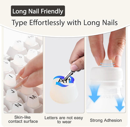Keyboard Stickers - Large Letter Keyboard - QWERTY Layout - Low Vision Aids - Typing with Long Nails - 3D Silicone Keycaps - Laptop Accessories - Universal Round Keys - Wear-Resistant Replacement Letters - White - 64 Pieces.