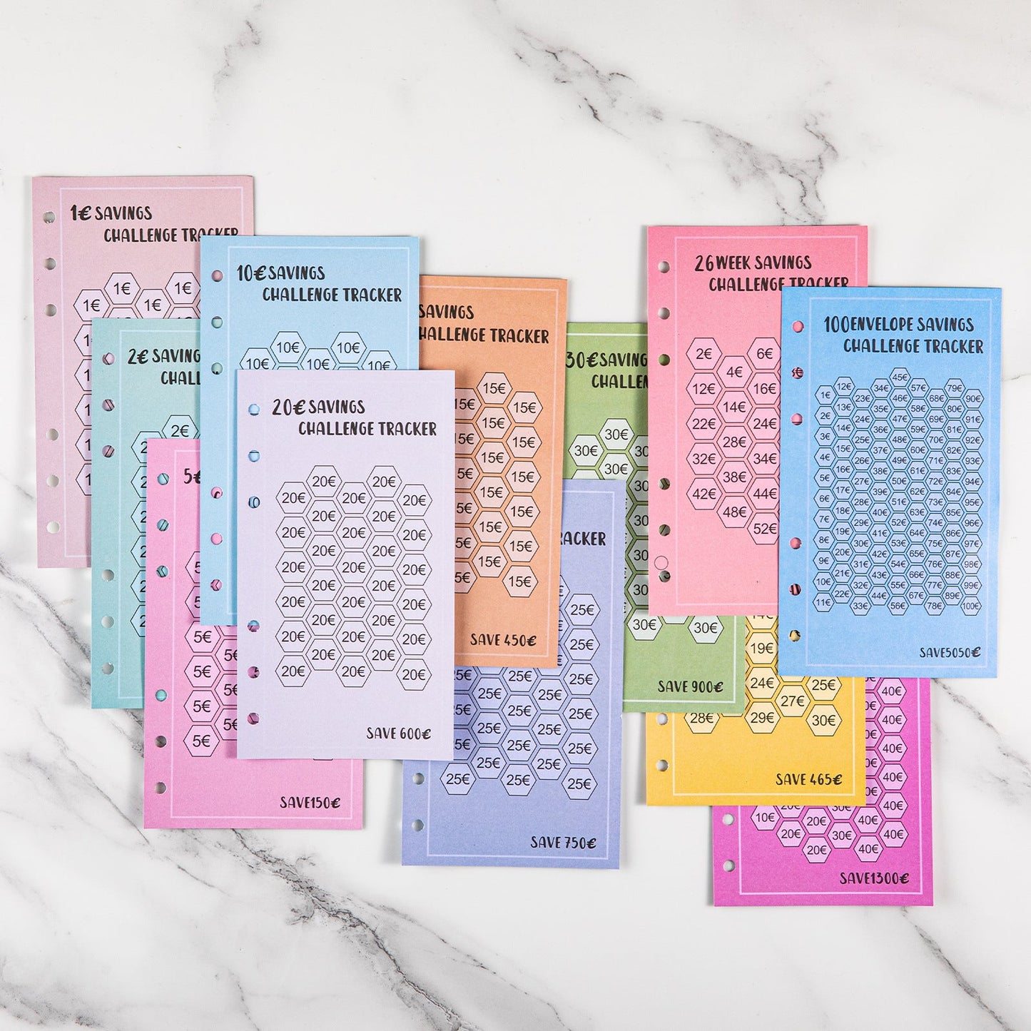 Savings Challenge - Budget Binder Refill A6 - Savings Challenge Tracker - Cash Stuffing Envelopes - Save Money - Financial Planner - Cash Book - Budget Planner - Euro Currency - Money Organizer - Goal Savings - Mix Colors - 48 Pieces