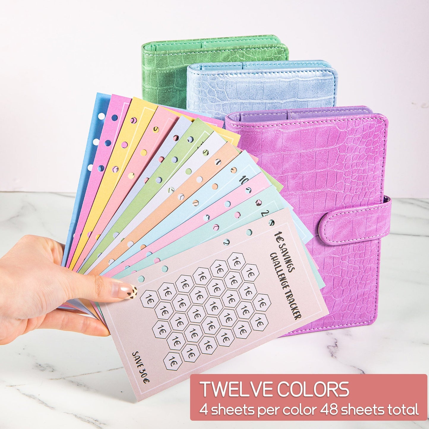 Savings Challenge - Budget Binder Refill A6 - Savings Challenge Tracker - Cash Stuffing Envelopes - Save Money - Financial Planner - Cash Book - Budget Planner - Euro Currency - Money Organizer - Goal Savings - Mix Colors - 48 Pieces