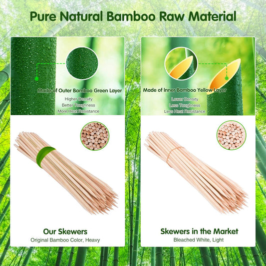 Satay skewers - Bamboo skewers - BBQ skewers - Barbecue - Grill skewers - Marshmallow sticks - Shaslick - Yakitori - Kebab - Fruit skewers - Kitchen utensils - Wooden skewers - Bamboo sticks - Picks - Party supplies - 30 cm - 3 mm - Natural - 200 pieces