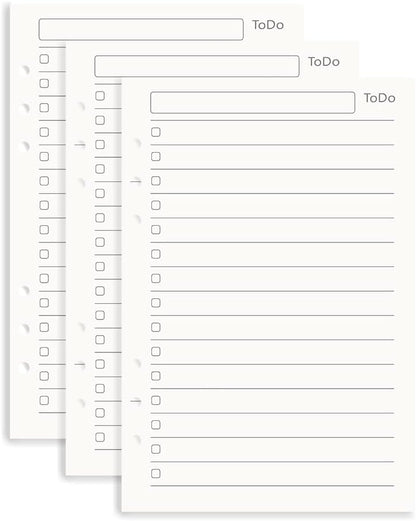 Notebook Refill A5 - Ring Binder Paper 6 Holes - Agenda Refill - Bullet Journal Paper - Refillable Notepad - Writing Paper - Planner Inserts - Office Supplies - School Supplies - To-Do List Check-Off -To Do List - White - 5 Pieces