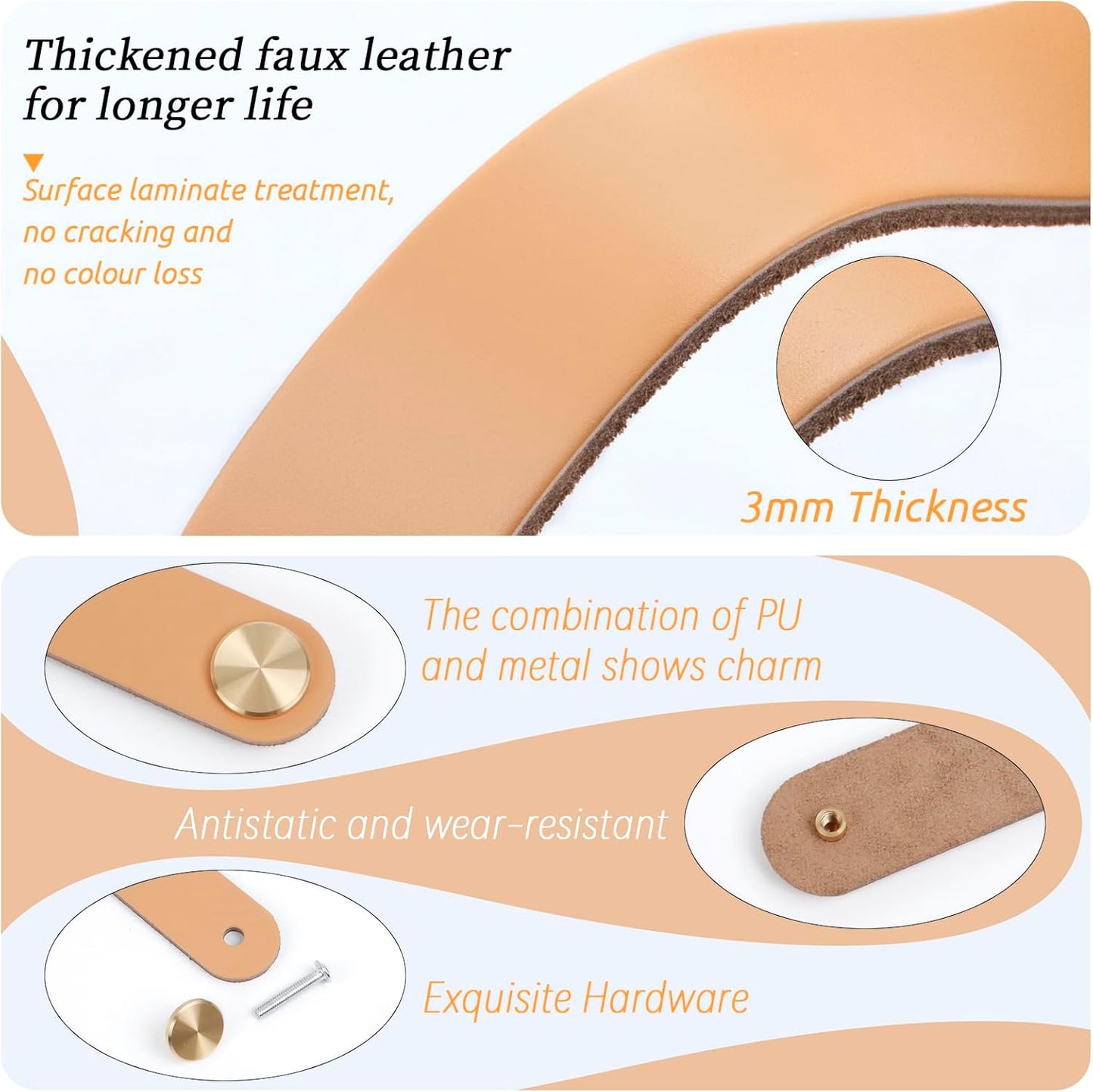 Leather Handles - Furniture Handles - Kitchen Handles - Door Handles - Cabinet Handles - Drawer Knobs - Furniture Hardware - Kitchen Hardware - Handles - Leather - Leather - Kitchen Renovation - Scandinavian - Brass - Knobs - Loops - Loop - Beige - Set of